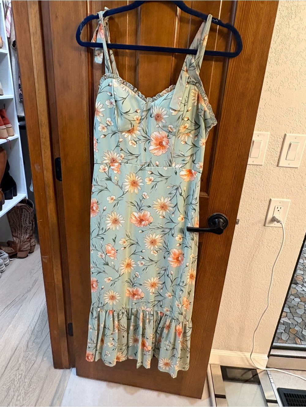 City Studio Mint Floral Slip Midi Dress with Ruffle Hem